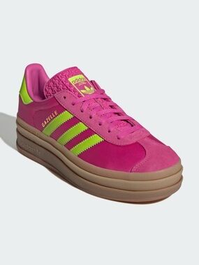 Adidas Gazelle Platform Sneakers - Hot Pink & Neon Green 8.5